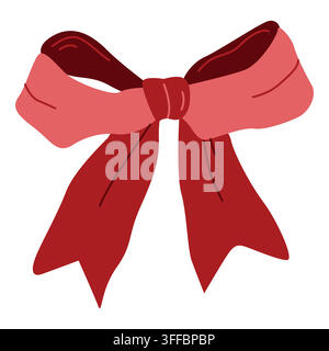 Hand-drawn red tied bow isolated illustration for birthday, Christmas, baby shower, Valentines day, wedding, anniversary Stock Vector