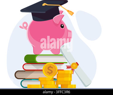 Money saving for education with piggybank stock illustration Stock Vector