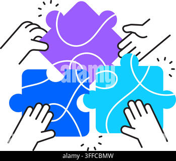 Teamwork hands icon connecting puzzle pieces, symbolizing teamwork, collaboration, shared ideas and problem solving together, business strategy and gr Stock Vector