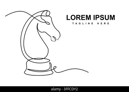 Continuous line drawing of a chess knight piece forming an elegant logo design concept on a white background Stock Vector