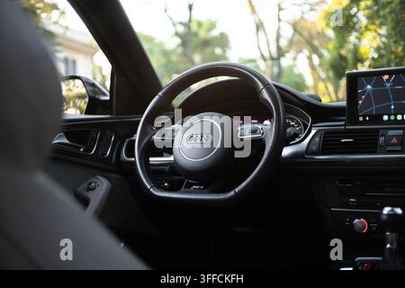 Audi RS6 Avant Luxury Sports Wagon Interior Driver Steering Wheel View Stock Photo