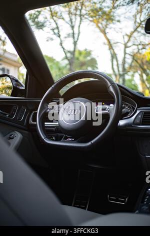 Audi RS6 Avant Luxury Sports Wagon Interior Driver Steering Wheel View Stock Photo