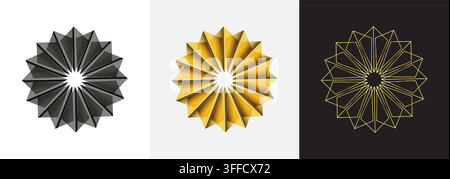 Geometric star ornament with gold and black folded paper texture. Vector illustration Stock Vector