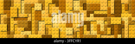 Realistic yellow plastic constructor background with shadows. Play and build concept. Vintage brown style. Vector illustration Stock Vector