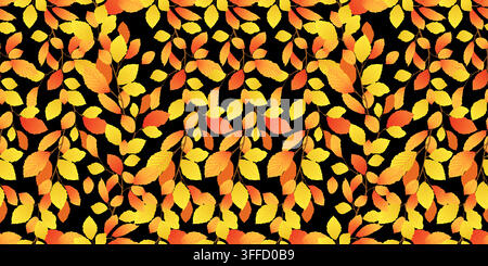 Vector background with Elm autumn branches. A seamless pattern of orange and yellow leaves on black. Leaf fall season. Clip art with beech leaves. Cartoon illustration for Thanksgiving Day packagings Stock Vector