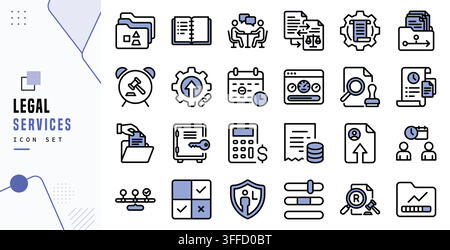Legal services and compliance advice filled outline line icon set collection Stock Vector
