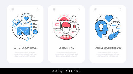 Gratitude Practice Icons - Line Design Banners Set Stock Vector