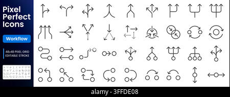 Workflow line icon set. Branching, merge, routing, process flow, decision tree, pipeline, node connection linear minimal vector illustration. Simple Stock Vector