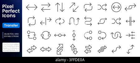 Transfer line icon set. Exchange, swap, bidirectional, shuffle, circular exchange and directional arrows linear minimal vector illustration. Simple Stock Vector