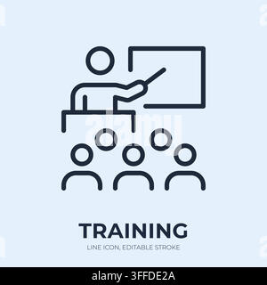 Training line icon. Instructor seminar linear vector illustration. Thin sign of presenter, audience for education, workshop, coaching, lecture Stock Vector