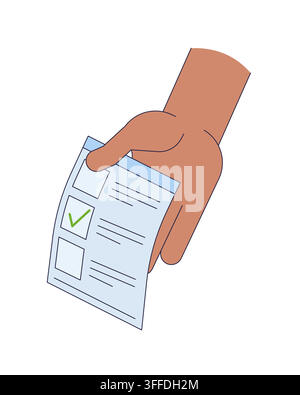 African american hand holding check marked election ballot 2D cartoon clip art Stock Vector