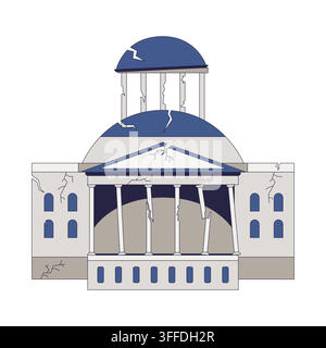 Damaged government building with cracks and broken columns 2D cartoon clip art Stock Vector