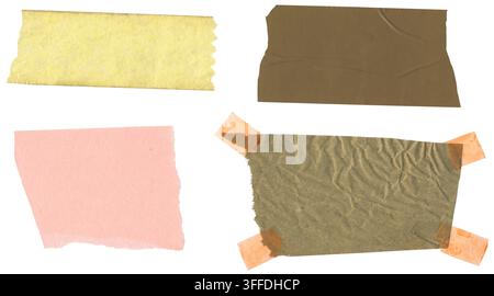 strips of ripped yellow textured adhesive kraft paper, strips of ripped yellow textured adhesive kraft paper,masking tape use as labels or for mountin Stock Photo