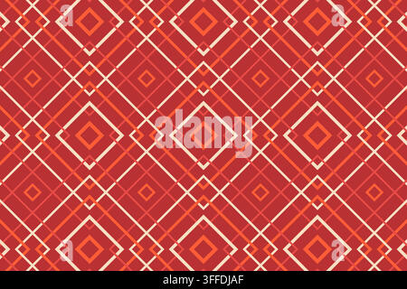 Red geometric diamond lattice seamless pattern vector background. Abstract rhombus grid texture for textile, apparel, and wrapping paper design. Stock Vector