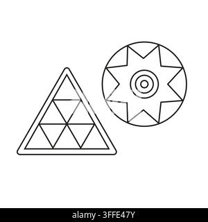 Black line art geometric traditional emblems and symbols isolated on white background. Decorative elements for Canary Islands carnival and cultural Stock Vector