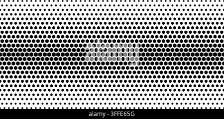 Honeycomb halftone pattern with hexagon gradient fade. Geometric texture creates elegant vertical transition effect on white background for modern design templates. Stock Vector