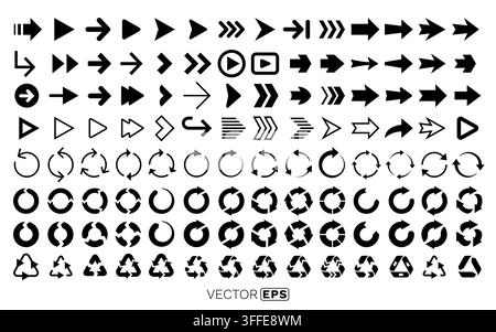 Large set of diverse black arrow icons and symbols for various design purposes. Vector illustration. Stock Vector
