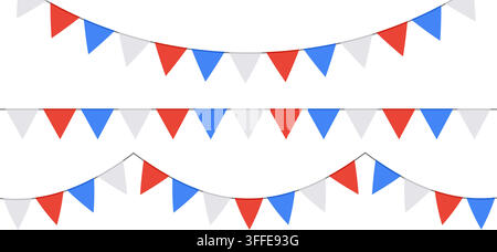 Colorful French festive pennant garlands with triangular flags creating cheerful party atmosphere vector illustration. Stock Vector