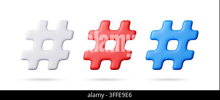 Three 3d hashtag icons Stock Vector