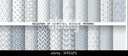 Geometric set of seamless gray and white patterns. Simple vector graphics Stock Vector