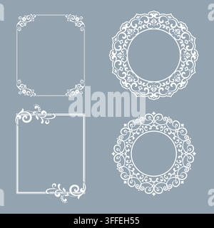 Set of decorative frames Elegant vector element for design in Eastern style, place for text. Floral gray and white frames. Lace illustration for invitations and greeting cards Stock Vector