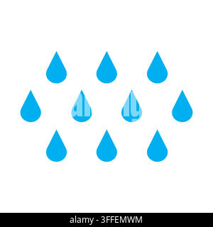 Minimalist blue water drop icons set on white background. Clean vector illustration for rain, weather and water conservation themes. Stock Vector