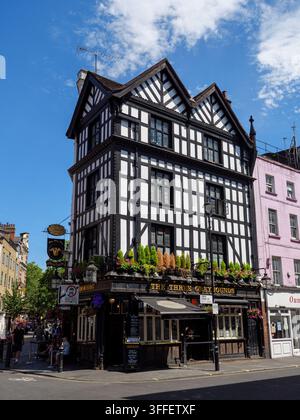 The Three Greyhounds pub in a Mock Tudor building in Soho, London, UK Stock Photo
