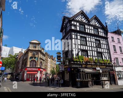 The Three Greyhounds pub in a Mock Tudor building in Soho, London, UK Stock Photo