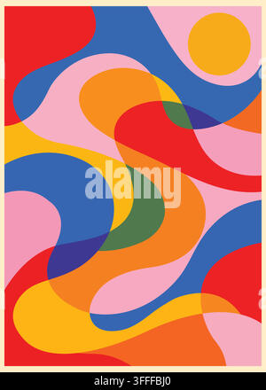 A vibrant abstract composition featuring overlapping wavy shapes and fluid organic forms in a bright, modern, and colorful palette. Stock Vector