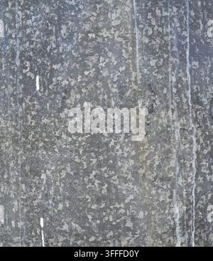 Weathered galvanized metal surface showing white mineral deposits flowing across the flat metal face Stock Photo