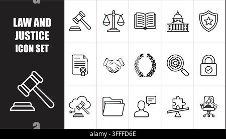 Hand drawn doodle style law and justice icon set isolated on transparent background Stock Vector