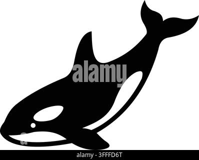 A minimalist black silhouette of a swimming orca whale isolated on transparent background Stock Vector
