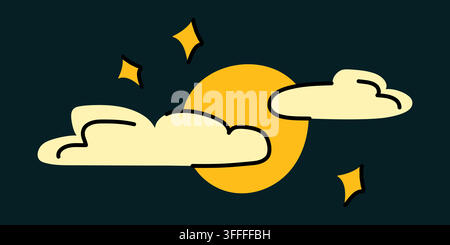 Spooky Halloween full moon with clouds hand drawn vector icon for sticker design Stock Vector