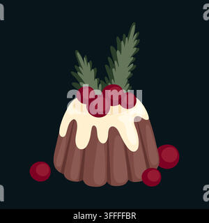 Christmas bundt cake pudding flat vector illustration for winter menu Stock Vector