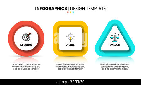 Infographic template with icons and 3 options or steps. Mission, vision, values. Can be used for workflow layout, diagram, banner, webdesign. Vector i Stock Vector