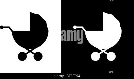 Baby Stroller Solid Icon Set. Infant Transport, Parenting, And Childcare Silhouette Symbol Collection. Family And Baby Care. Isolated Vector Stock Vector