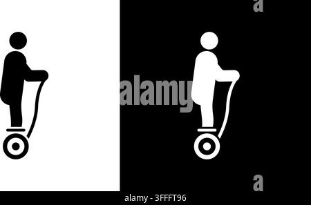 Person On Segway Solid Icon Set. Personal Transportation, Urban Mobility, And Eco-Friendly Commuting Silhouette Symbol Collection. Modern Travel Stock Vector