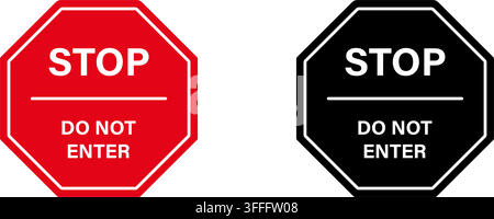 Stop Sign With Do Not Enter Text Solid Icon Set. Traffic Control, Road Safety, And Access Restriction Silhouette Symbol Collection. Warning Signage Stock Vector