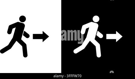 Running Person With Arrow Solid Icon Set. Emergency Exit, Directional Guidance, And Wayfinding Silhouette Symbol Collection. Safety Signage. Isolated Stock Vector