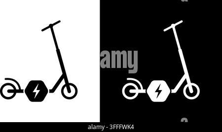 Electric Scooter With Bolt Solid Icon Set. Eco-Friendly Transportation, Urban Mobility, And Sustainable Travel Silhouette Symbol Collection. Modern Co Stock Vector