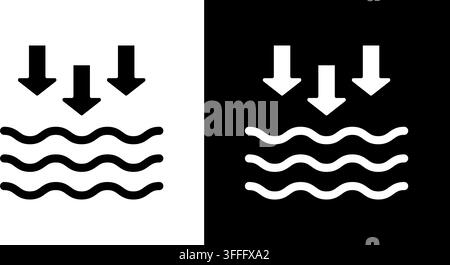 Downward Arrows With Wavy Lines Solid Icon Set. Water Flow, Filtration, And Liquid Movement Silhouette Symbol Collection. Fluid Dynamics And Stock Vector