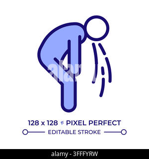 Nausea and vomiting distress pixel perfect line color icon Stock Vector