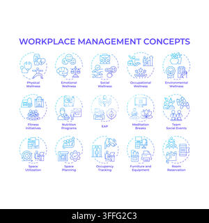 Workplace management gradient outline concept icon pack Stock Vector