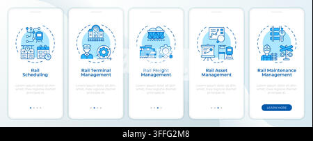 Rail operations monochrome blue onboarding mobile app screen Stock Vector