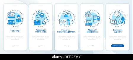 Rail passenger management monochrome blue onboarding mobile app screen Stock Vector