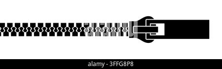Zipper icon. Zip brush. Fastener pattern. Simple ziper line. Puller closure. Clasp with teeth. Black abstract buckle isolated on white background Stock Vector