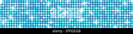 Blue disco ball background, colorful glitter texture, party sequin sparkles with glowing flares. Stock Vector