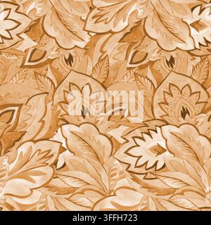 Watercolor brown seamless pattern with abstract floral shapes. Hand-drawn illustration Stock Photo