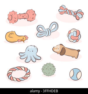 Vector set of colorful dog toys with playful shapes Stock Vector