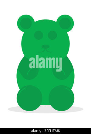 Cute Green Gummy Bear Candy Character Flat Vector Illustration Isolated on White Stock Vector